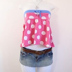 y2k pink polka dot tube top bandeau empire waist coquette xxs/xs